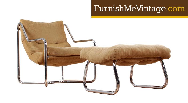 Vintage Chrome Sling Chair With Ottoman Vintage Chrome Sling Chair With Ottoman, Vintage Chrome Sling Chair