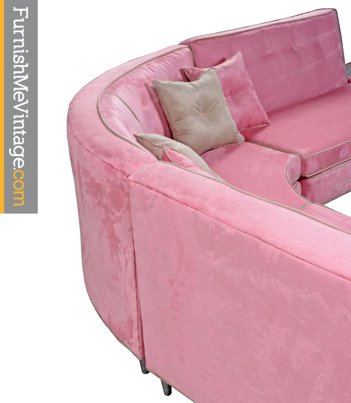 Red Pink Microsuede Sectional Sofa Coffee Table Living Room Set Retro Rat Pack Hollywood Regency Pink Microsuede Sectional Sofa
