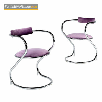 Hollywood Regency Chrome Chairs - New Lavender Velvet