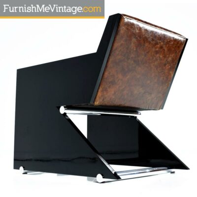 black lacquer postmodern Z Lounge Chair - Post Modern Leather and Chrome