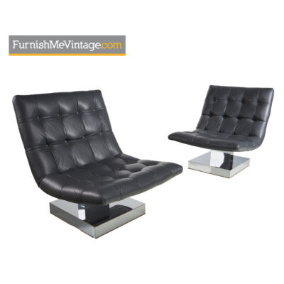 modern,milo,baughman,leather,grey,chrome,scoop,lounge chairs