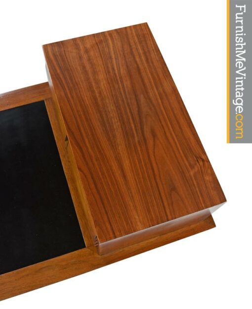 Restored American of Martinsville Dania Walnut Louvered Lamp Table Nightstands