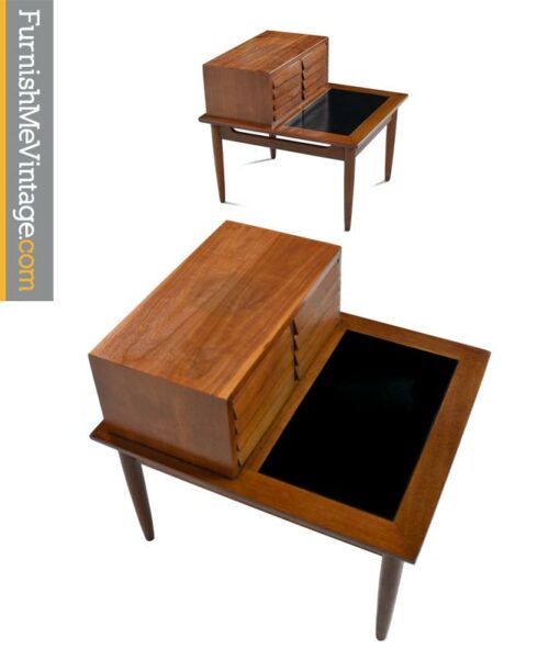 Restored American of Martinsville Dania Walnut Louvered Lamp Table Nightstands