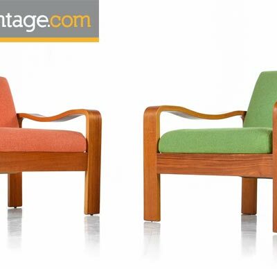 teak lounge chairs,Vintage , 1970s, Original, Scandinavian, Bent Teak, Wool Upholstered