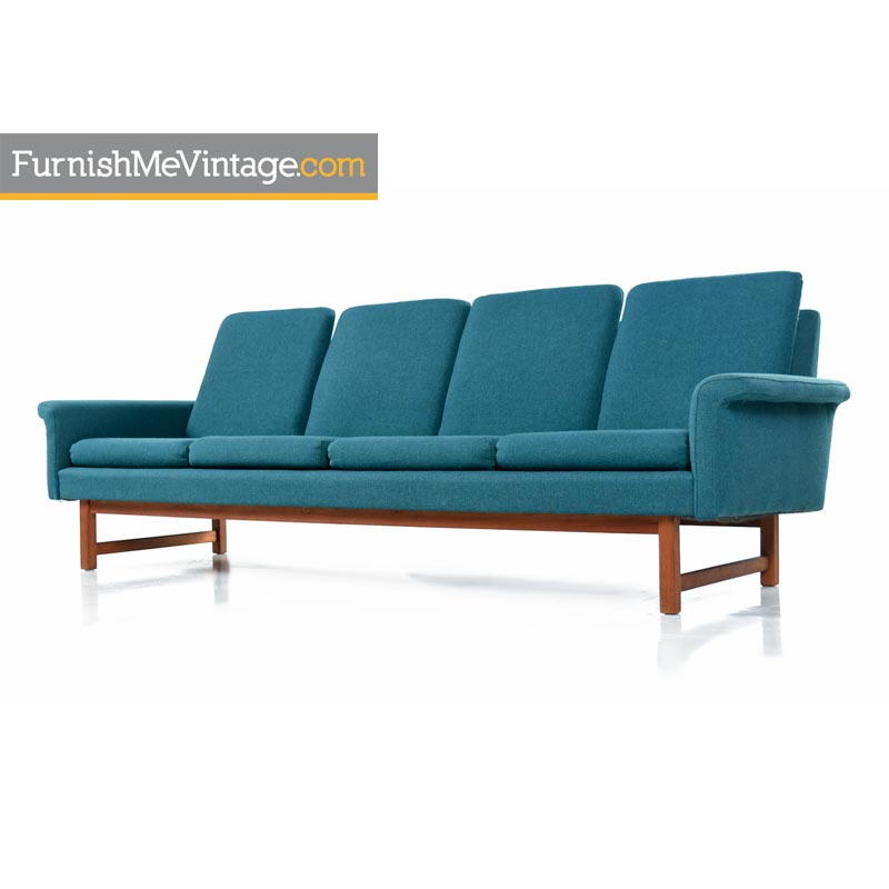 Mid Century Modern Danish Sofa In Teal Fabric Vintage Hans Wegner Folke Ohlsson Fritz Hansen Style Danish Modern Sofa Couch