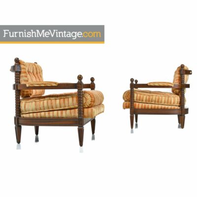Iconic Mid-Century Furniture Vintage Home Decor Pair of Spanish Mediterranean Striped Velour Armchairs - Iconic Mid-Century Furniture Vintage Home Decor