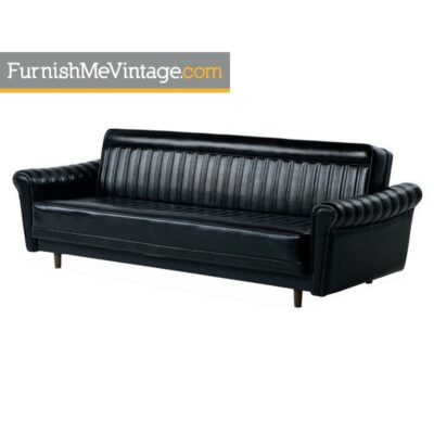 Black Vinyl Convertible Harvey Probber Style Vintage Sofa Sleeper