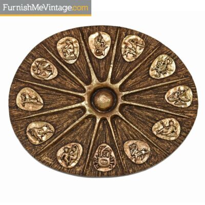 Brutalist Zodiac Wall Sculpture by J. Segura - Gold Tone Fiberglass