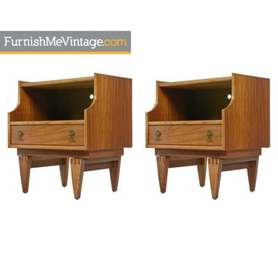Stanley Nightstand End Tables with Brass Pulls - Mid Century Modern