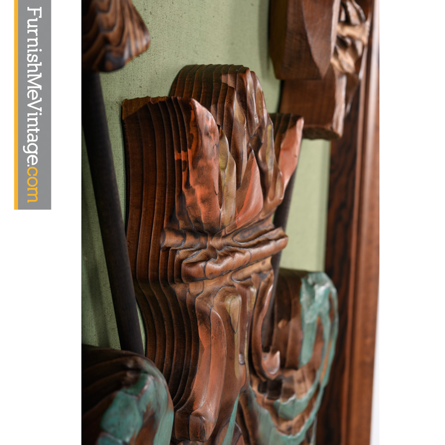 Large Vintage Witco Carved Shield And Axes Cedar Wall Hanging