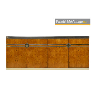 Pierre Cardin Credenza Burl Wood and Brass Sideboard Cabinet - Furnish Me Vintage