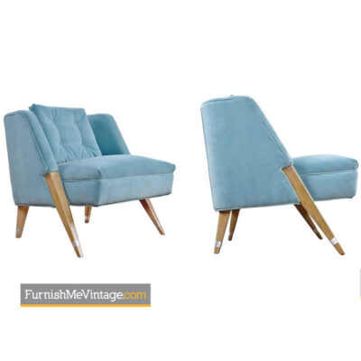 Pierre Jeanneret,cerused oak,mid-century,hollywood regency,blue velvet,slipper chairs,compass leg