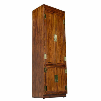 Henredon Campaign Chifforobe - Brass Accent Pecan Storage Cabinet