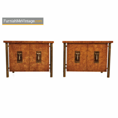 Mastercraft Nightstands - Hollywood Regency Burl Wood and Brass