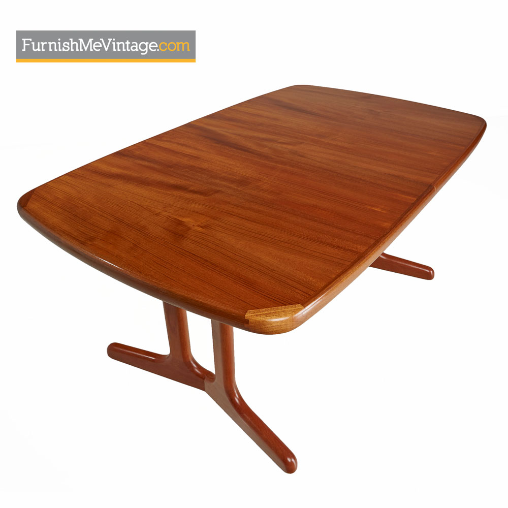 Teak Trestle Base Dining Table - Vintage Danish Modern Extension Leaf