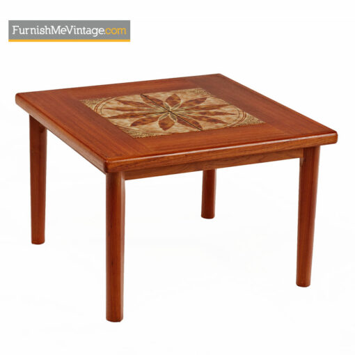 Danish Teak End Table By BRDR Furbo - Stone Tile Inlaid Teak