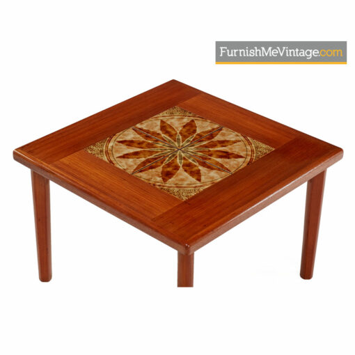 Danish Teak End Table By BRDR Furbo - Stone Tile Inlaid Teak