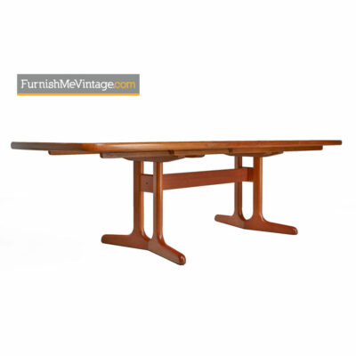 Teak Trestle Base Dining Table - Vintage Danish Modern Extension Leaf