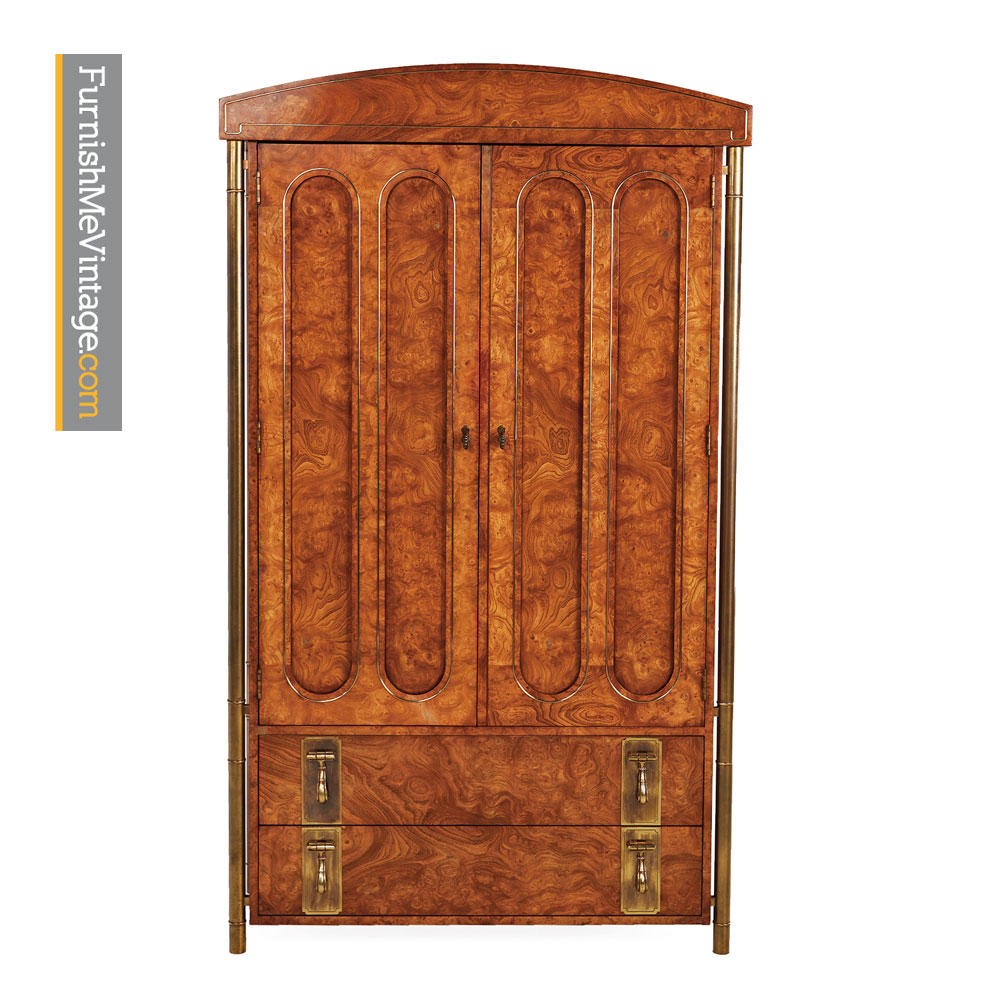 Mastercraft Armoire Dresser Hollywood Regency Burl Wood And Brass