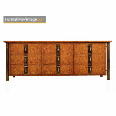 Mastercraft Dresser - Hollywood Regency Burl Wood and Brass