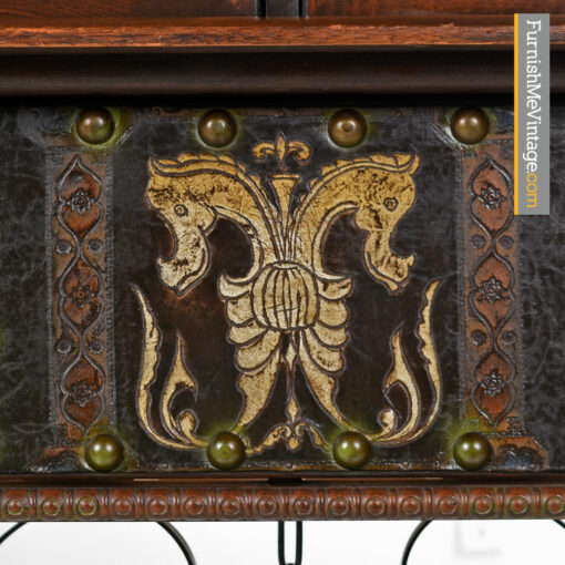 Gothic Revival Hutch - Medieval Dragon Motif Mahogany Cabinet