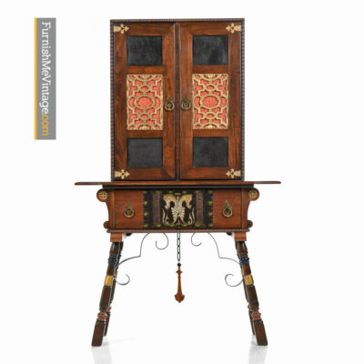 Gothic Revival Hutch - Medieval Dragon Motif Mahogany Cabinet