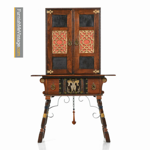 Gothic Revival Hutch - Medieval Dragon Motif Mahogany Cabinet