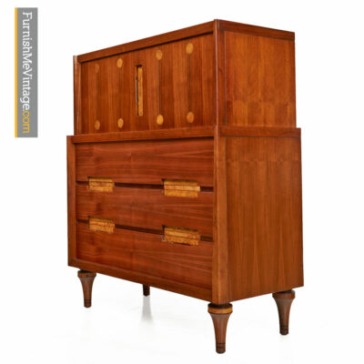 Walnut Highboy Dresser With Burl Inlay by Daniel Jones Inc.