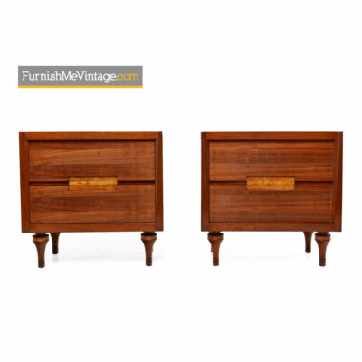 Burl Inlay Walnut Nightstand End Tables by Daniel Jones Inc. of New York