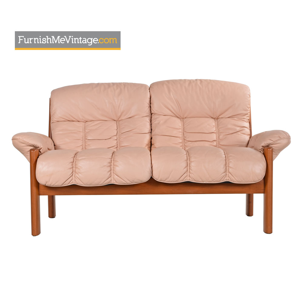 Ekornes Stressless Montana Pale Rose Teak Loveseat Sofa
