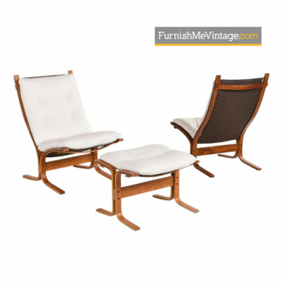 Siesta Lounge Chairs and Ottoman in White Leather by Ekornes of Norway