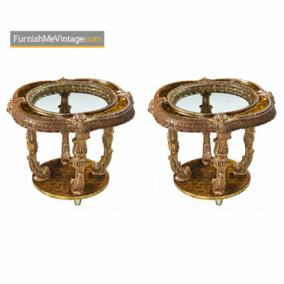Capiz Shell End Table - Hollywood Regency Gilt Metal Florentine Style