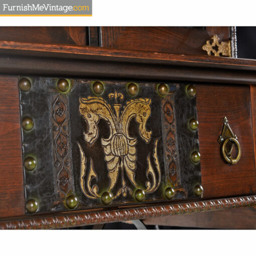 Gothic Revival Hutch - Medieval Dragon Motif Mahogany Cabinet