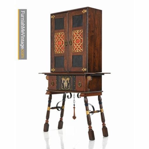 Gothic Revival Hutch - Medieval Dragon Motif Mahogany Cabinet