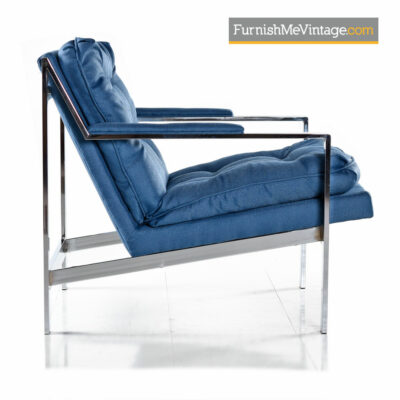Milo Baughman Style Chrome Lounge Chair Restored in Royal Blue Fabric