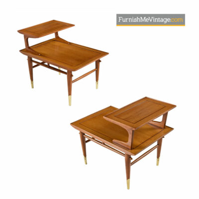 Lane Copenhagen Step Tables - Mid-Century Modern Walnut & Brass