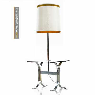 Chrome Floor Lamp With Smoked Glass & Drum Shade