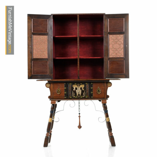 Gothic Revival Hutch - Medieval Dragon Motif Mahogany Cabinet
