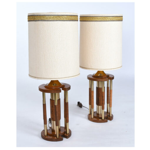 1970s arge oak brass lamps