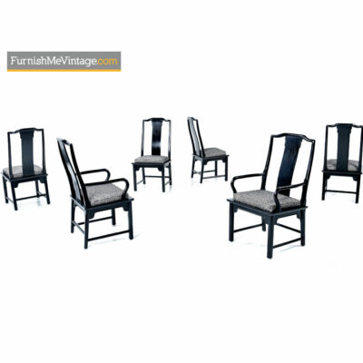 Chin Hua Dining Chairs - Asian Modern Black Lacquer Set of Six