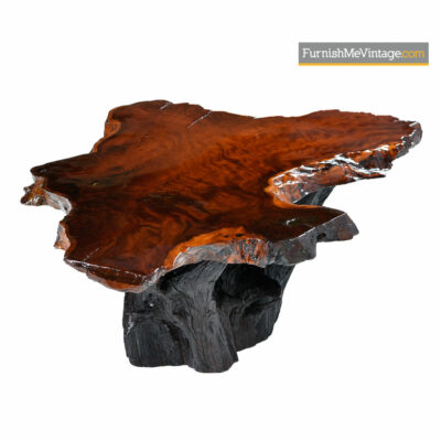 George Nakashima Style Rustic Cypress Slab Live Edge Stump Base Coffee Table