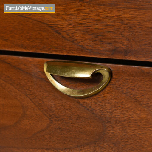 Bassett Highboy Dresser - Mid Century Modern Walnut & Brass