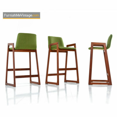 Danish Teak Bar Stool Set - Scandinavian Modern Highback Design