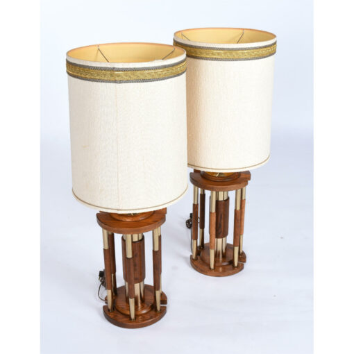 Vintage 1970s large oak brass lamps
