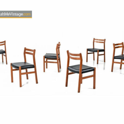 Danish Modern Dining Chairs - Teak Frames With Black Vinyl Seats