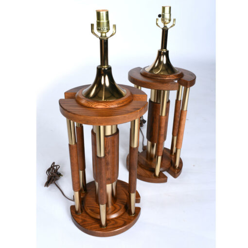 Vintage oak brass lamps