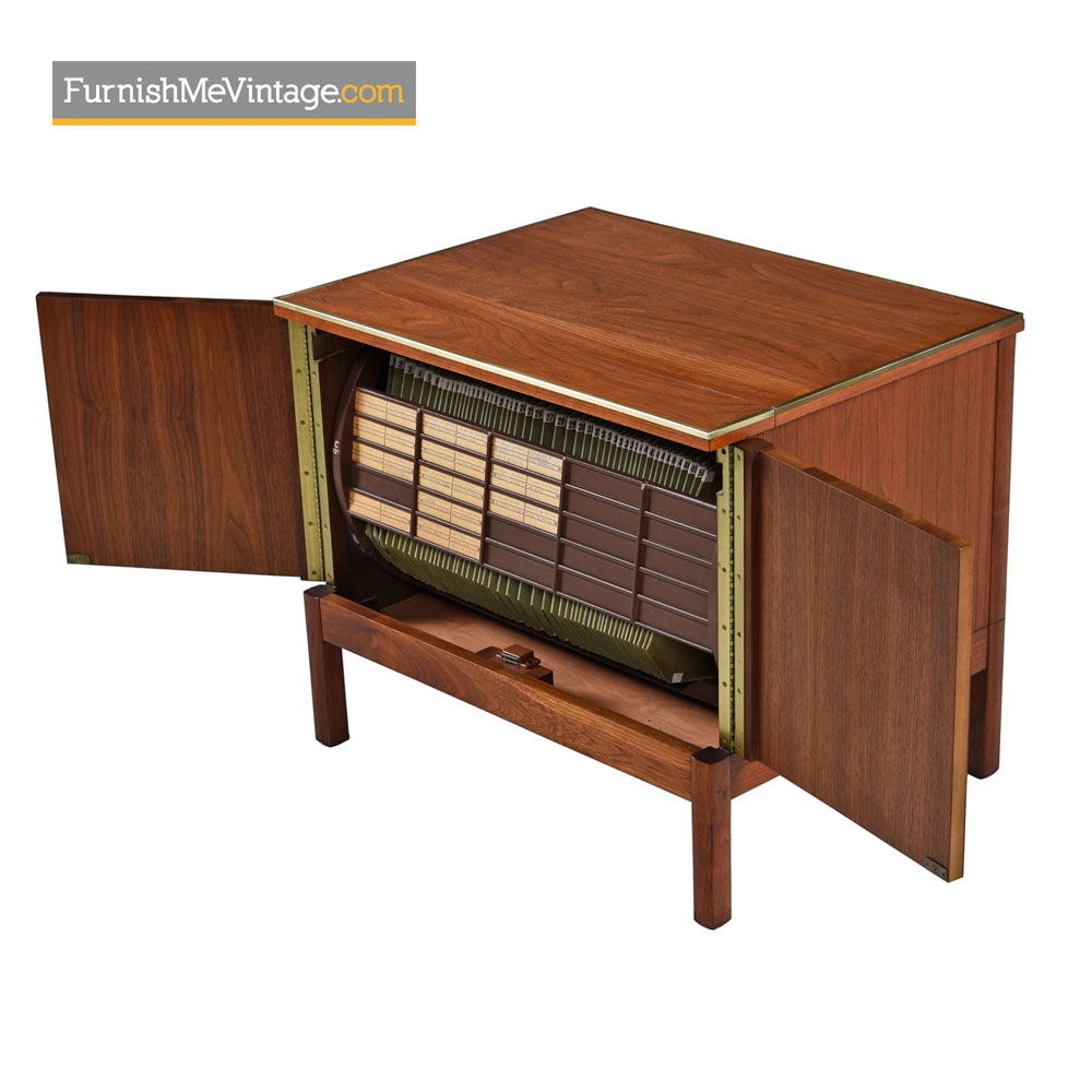 Music Minder Lp Storage Record Cabinet By Imperial Walnut And Brass