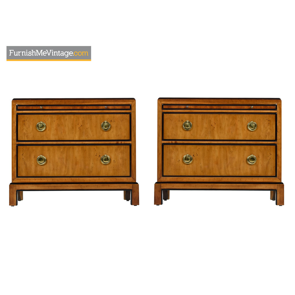 Drexel Heritage Hollywood Regency Burlwood Brass Nightstands