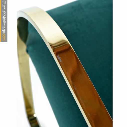 Flat Bar Cantilever Brass Armchair Set - Forest Green Velvet