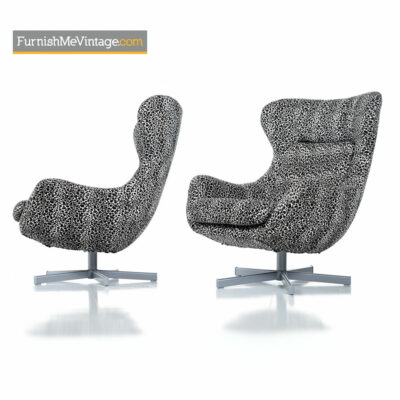 Arne Jacobsen Style Leopard Print Swivel Lounge Egg Chair Set